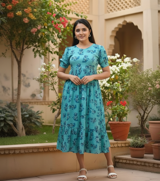 Floral Printed Cotton Maternity Dress – Soft & Comfortable Pregnancy Wear for Women