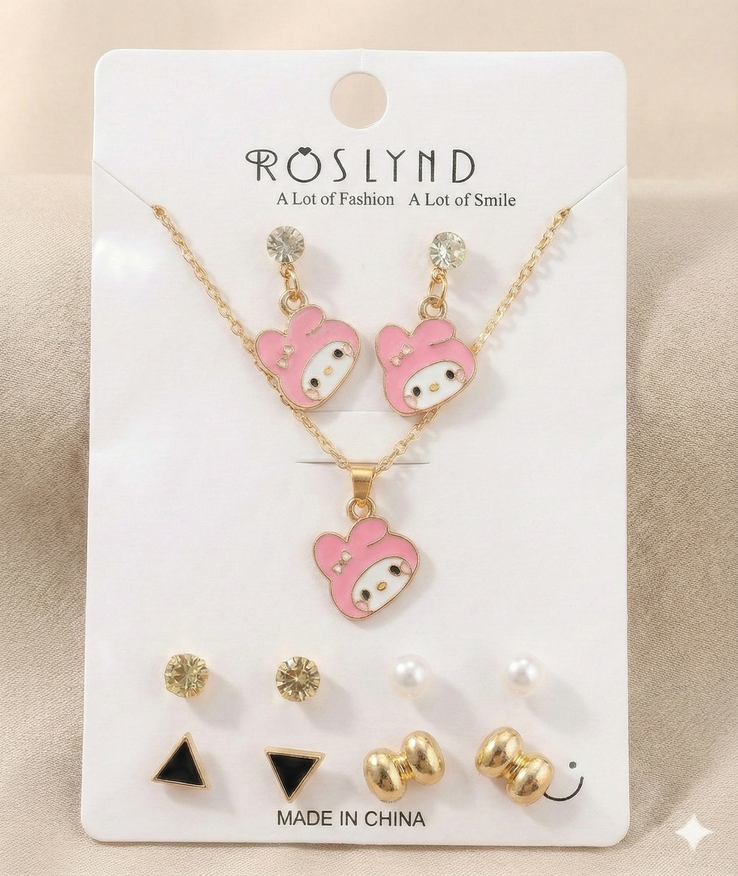 π Cute Pink Bunny Fashion Jewellery Combo Set
