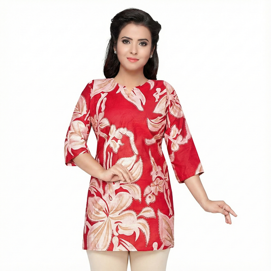 Vatican Floral Print Straight Short Kurti Top – Stylish Women’s Ethnic Wear ZENZTEES