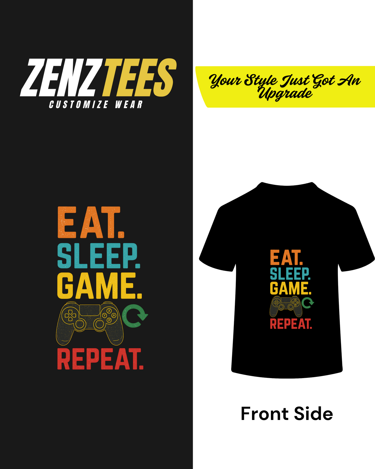 Eat Sleep Game Repeat T-Shirt - Custom Gamer Tee for Ultimate Gaming Experience