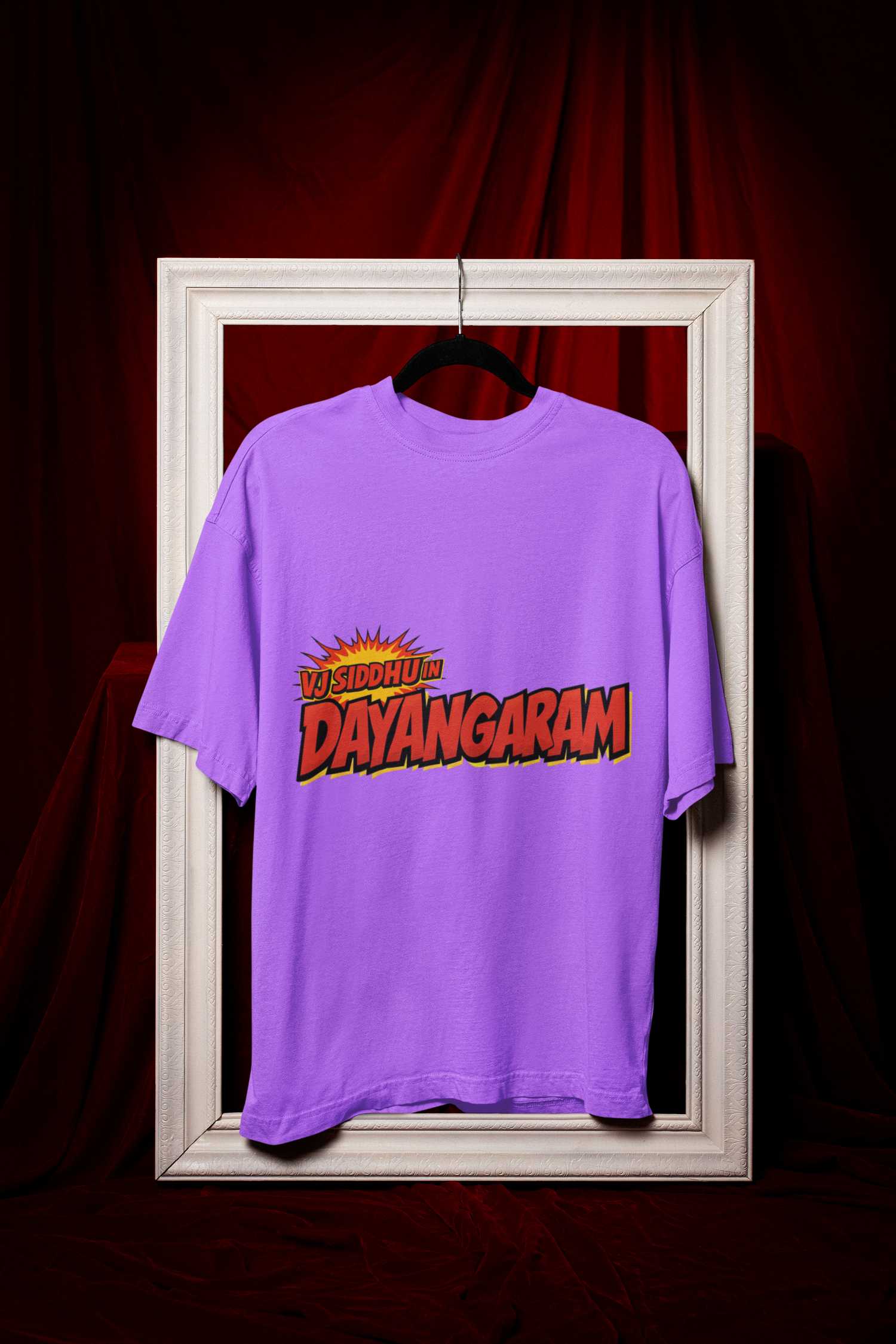 DAYANGARAM VJ SIDHHU inspired custom t-shirt front view featuring unique graphic design purple color