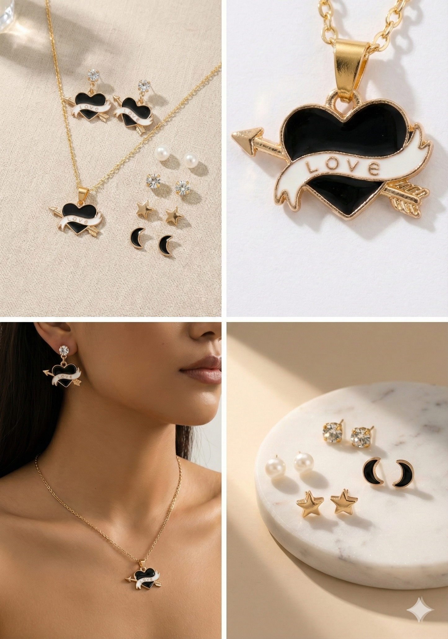 Stylish Heart Love Pendant Necklace & Earrings Combo Set for Women & Girls