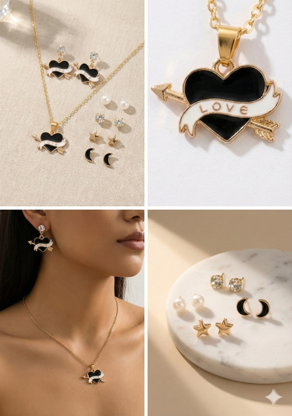 Stylish Heart Love Pendant Necklace & Earrings Combo Set for Women & Girls