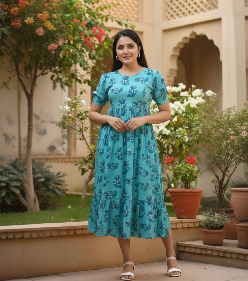 Floral Printed Cotton Maternity Dress – Soft & Comfortable Pregnancy Wear for Women