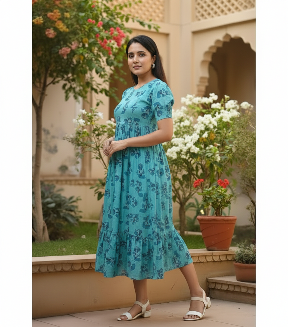 Floral Printed Cotton Maternity Dress – Soft & Comfortable Pregnancy Wear for Women