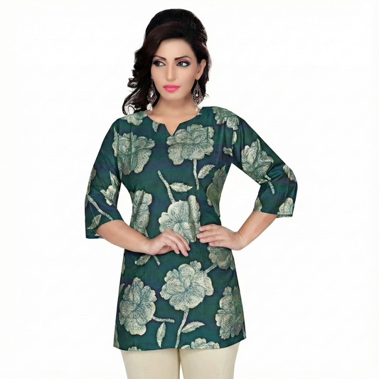 Vatican Floral Print Straight Short Kurti Top – Stylish Women’s Ethnic Wear ZENZTEES