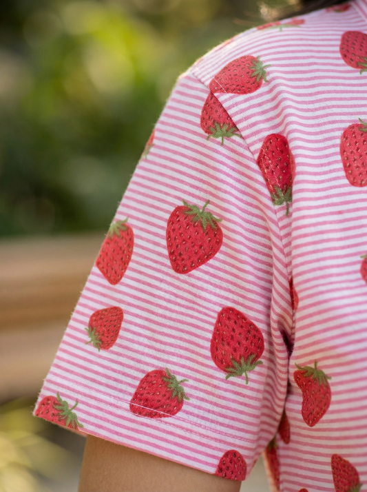 Strawberry Print Maternity Midi Dress | Soft & Comfortable Pregnancy Wear