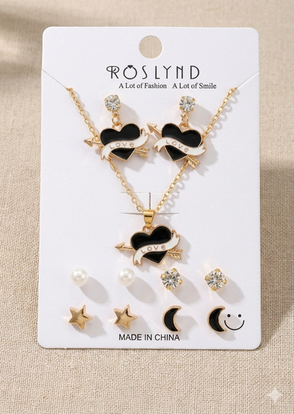 Stylish Heart Love Pendant Necklace & Earrings Combo Set for Women & Girls