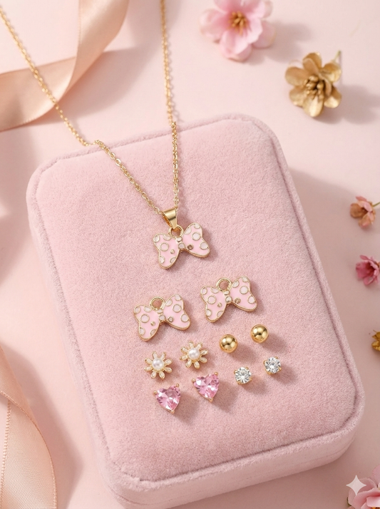 🦋 Pink Butterfly Fashion Jewellery Combo Set