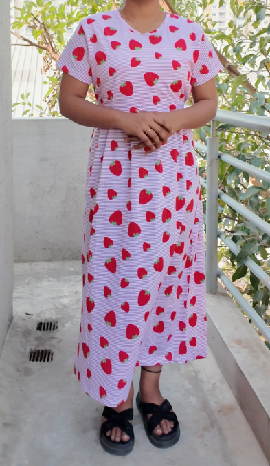 Strawberry Print Maternity Midi Dress | Soft & Comfortable Pregnancy Wear