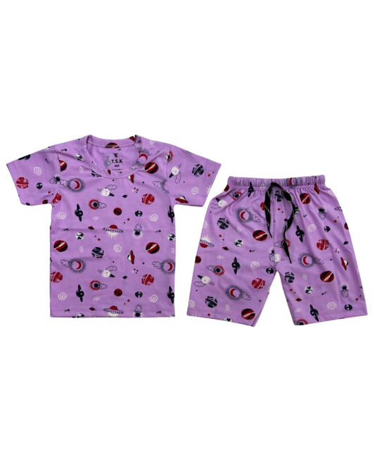 Cute Cartoon Printed Kids Night Suit Set – Soft Cotton Half Sleeve Top & Shorts for Boys & Girls ZENZTEES