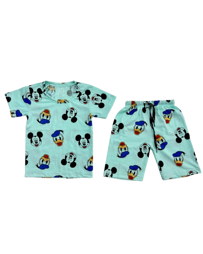 Cute Cartoon Printed Kids Night Suit Set – Soft Cotton Half Sleeve Top & Shorts for Boys & Girls ZENZTEES