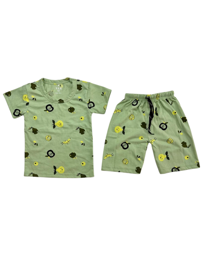 Cute Cartoon Printed Kids Night Suit Set – Soft Cotton Half Sleeve Top & Shorts for Boys & Girls ZENZTEES