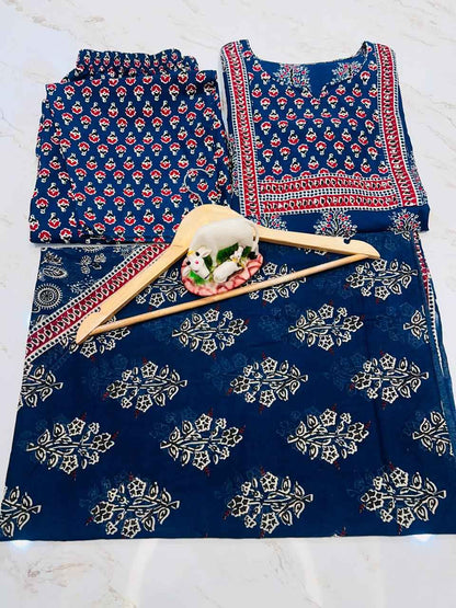Elegant Printed Cotton Kurti with Pant & Dupatta Set – Stylish Women’s Ethnic Wear