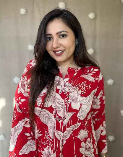 Trendy Floral Cotton Co-Ord Set – Travel & Office Wear with Mirror Work Detailing